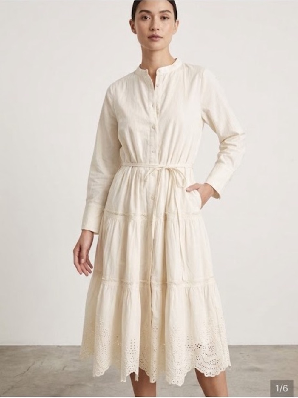 Apiece Apart / eyelet tiered midi shirt dress cream sz 4 small